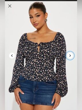 Fashion Nova Navy Blue Sheba Floral Top Large NWT